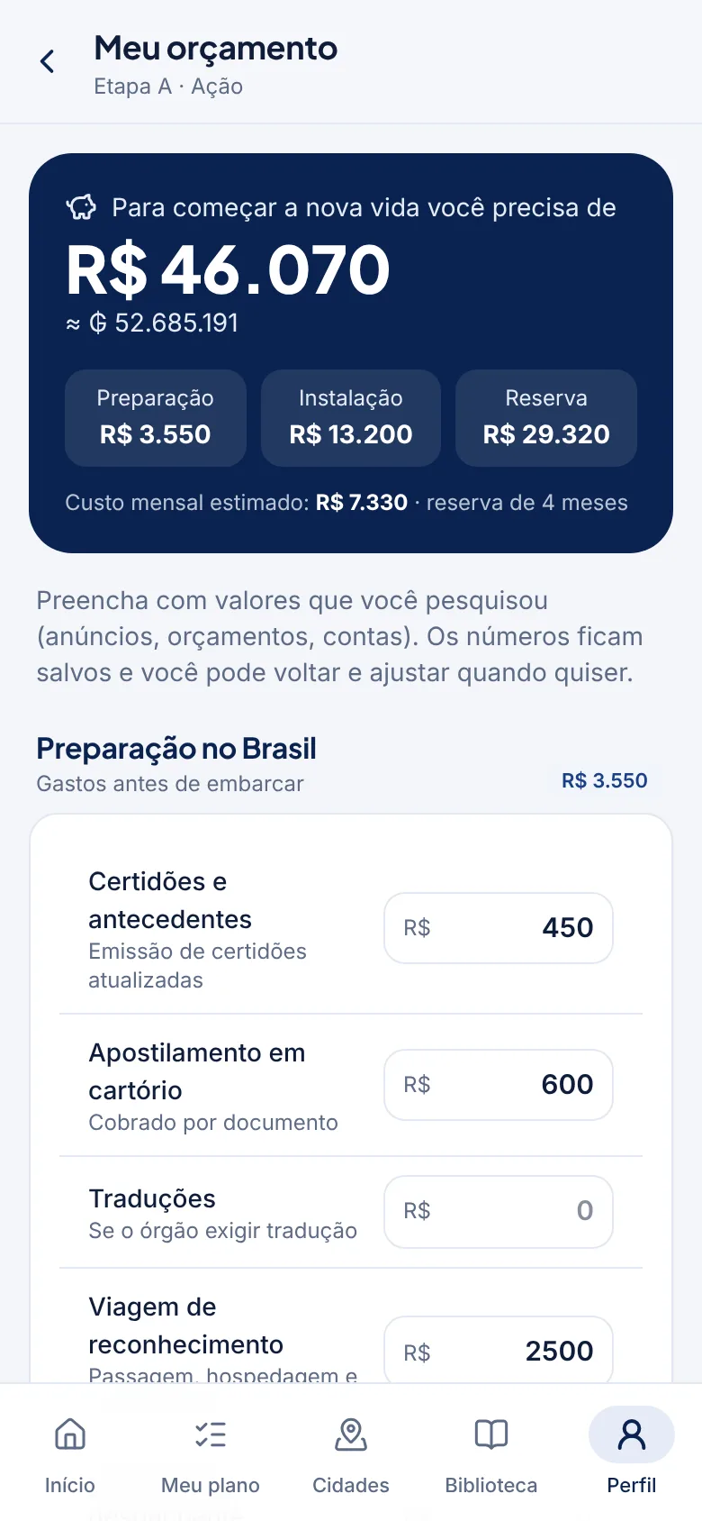 App Rota Paraguai: Orçamento